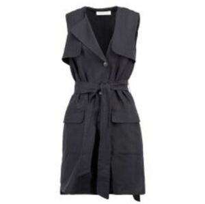 Max Mara Navy Blue Sleeveless Belted 100% Linen Wrap Coat Dress Size 10 Italy